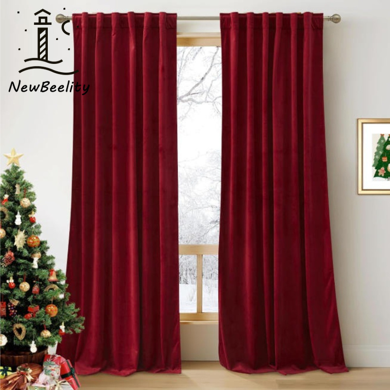 Blackout Curtain Thick - Nordic Modern Burgundy Red Luxury Velvet