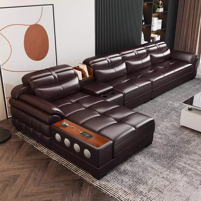 Home Cinema In Small Room - Genuine Leather Small Apartment Sofas Luxury