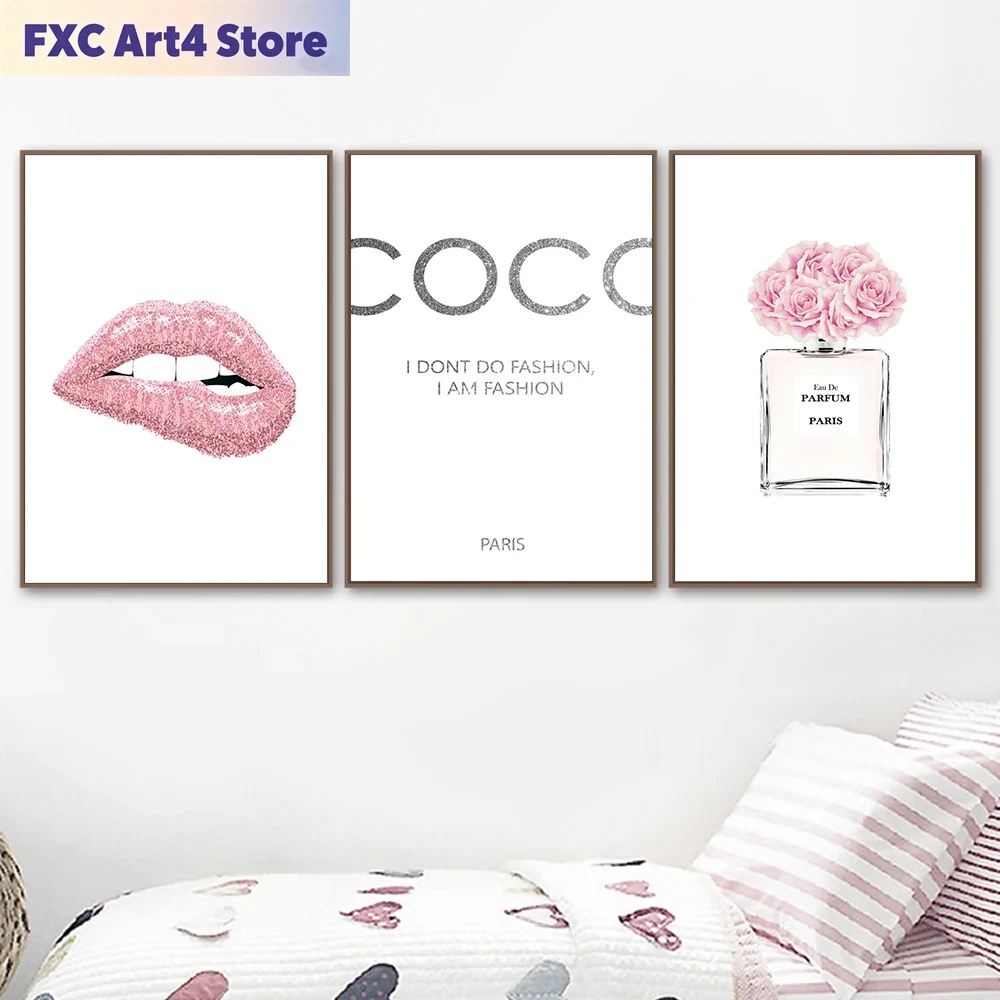 Home Cinema Wall Art - Frameless Fashion Flower Perfume Pink Lips