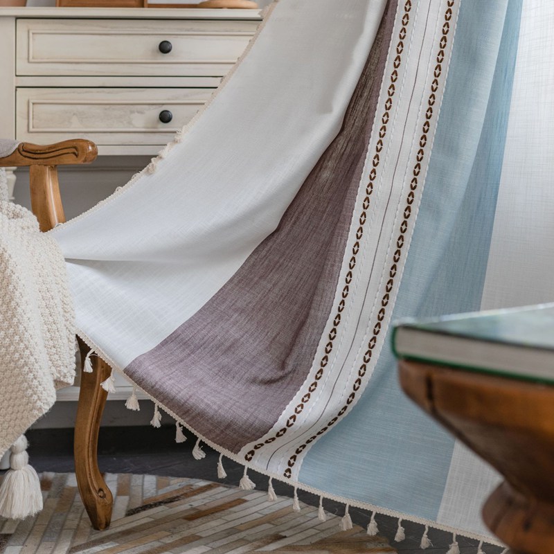 Blackout Curtain Thick - American Style Thick Cotton Linen Stripe