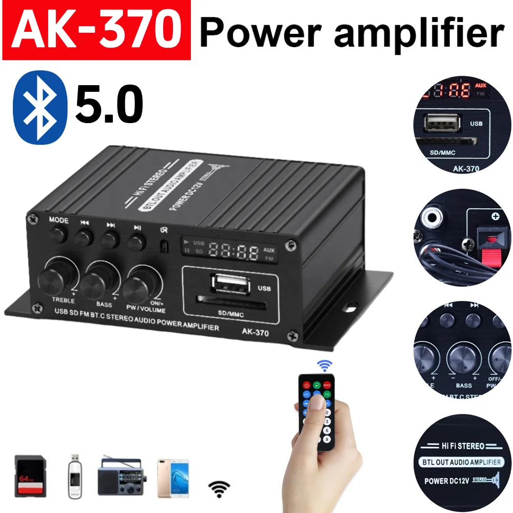 AK-370 Bluetooth Amplifier Pow - Home Cinema Idea review and price