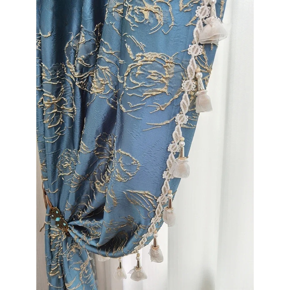 Blue Relief Rose Jacquard Blac - Blackout Curtain Thick review and price