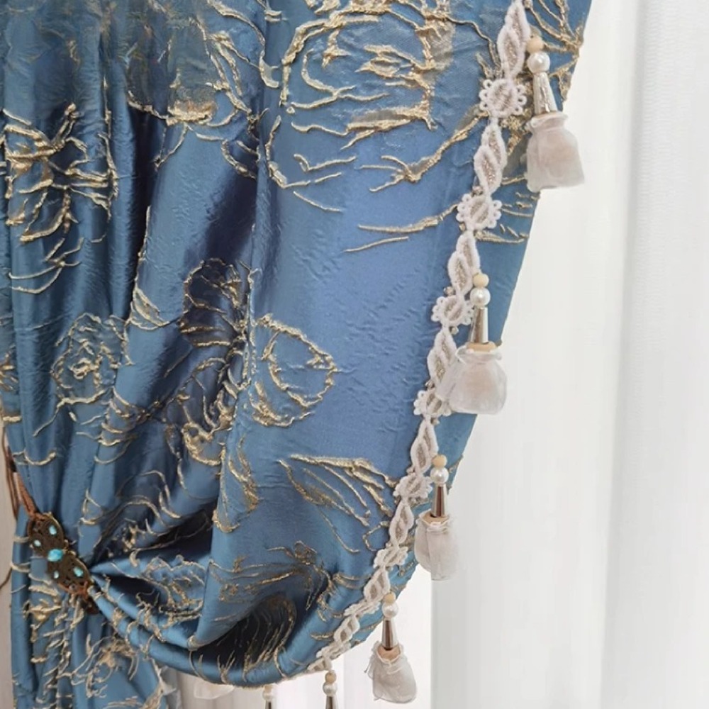 Blue Relief Rose Jacquard Blac - Blackout Curtain Thick review and price