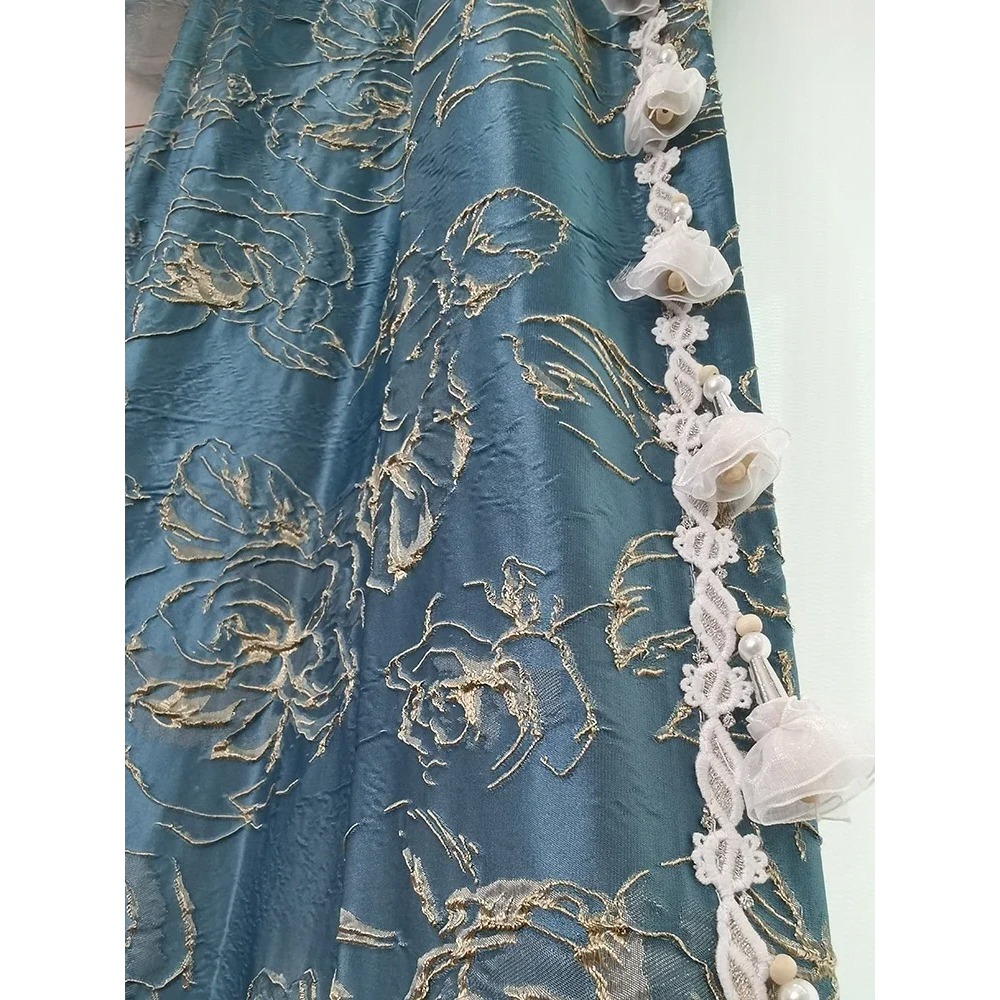 Blue Relief Rose Jacquard Blac - Blackout Curtain Thick review and price