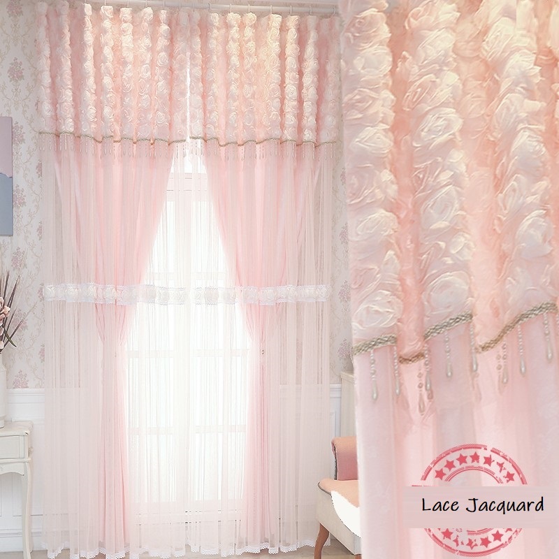New Pastoral Korean Pink Lace  - Blackout Curtain Thick review and price