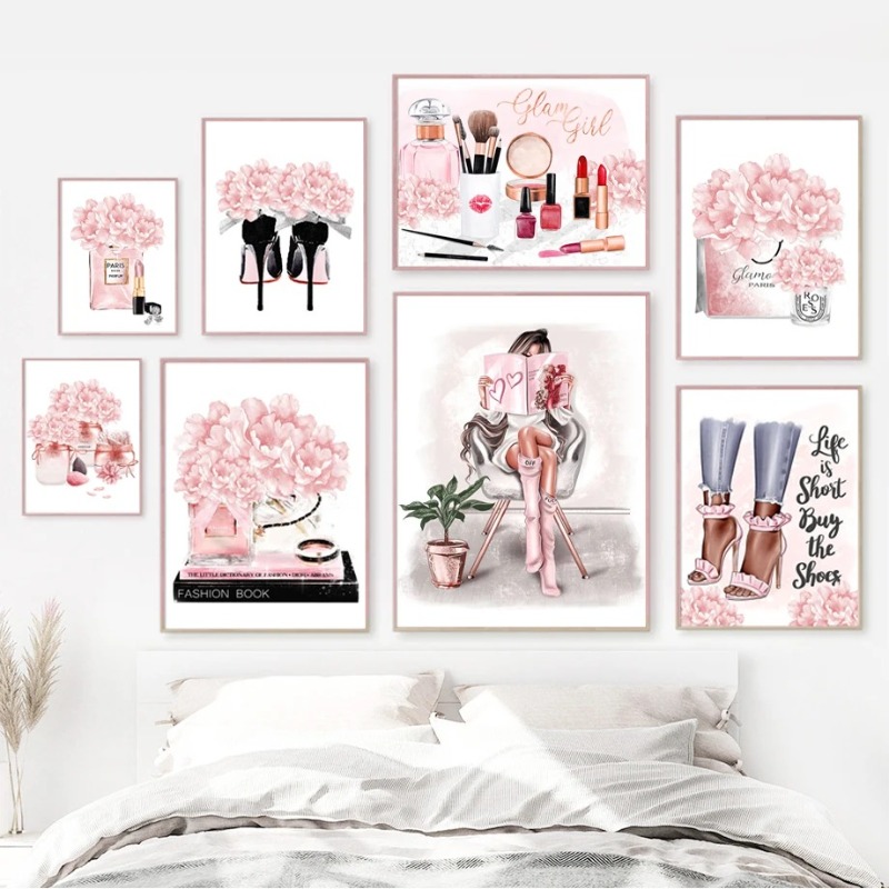 Pink Flower Paris Perfume Fash - Home Cinema Wall Art review and price