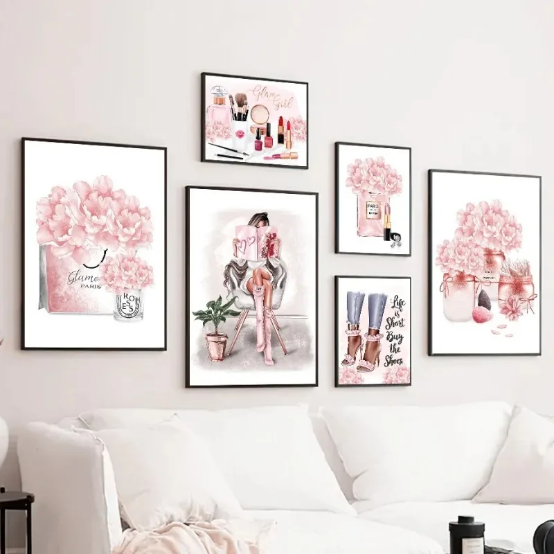 Pink Flower Paris Perfume Fash - Home Cinema Wall Art review and price