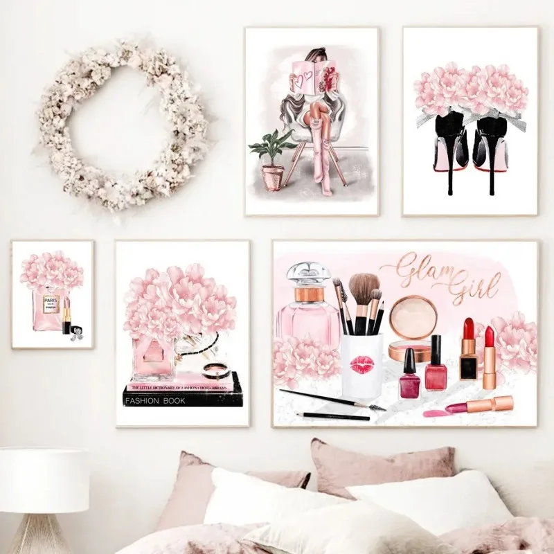 Pink Flower Paris Perfume Fash - Home Cinema Wall Art review and price