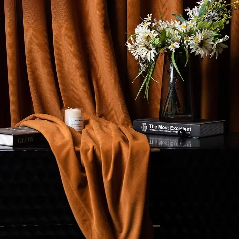 Orange Herringb Velvet Curtain - Blackout Curtain Thick review and price